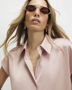 Pink Satin Short Sleeve Shirt