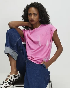 Pink Short Sleeve Burnout Effect T-Shirt