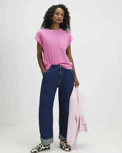 Pink Short Sleeve Burnout Effect T-Shirt