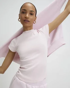 Pink Short Sleeve Fitted Ribbed Top