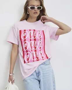 Pink Short Sleeve Oui Oui Graphic T-Shirt