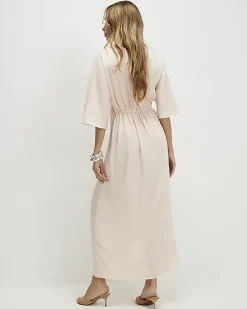 Pink Short Sleeve Twist Front Midi Dress