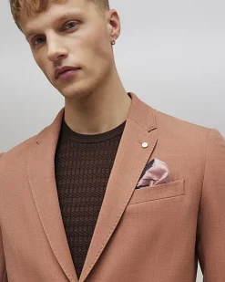 Pink Skinny Fit Stretch Textured Suit Jacket
