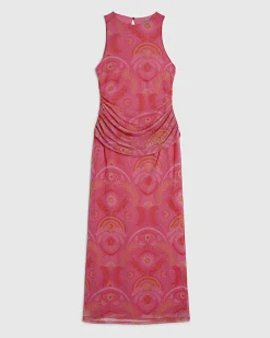 Pink Sleeveless Drape Midi Dress