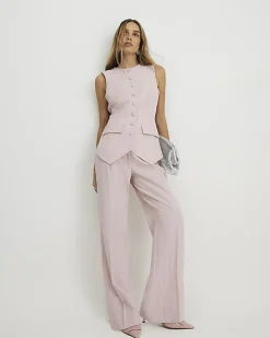 Pink Sleeveless Striped Longline Waistcoat