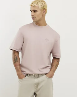 Pink Slim Fit Embroidered Crew Neck T-Shirt