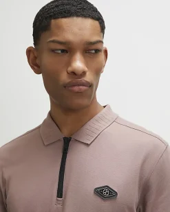 Pink Slim Fit Pique Badge Polo Shirt
