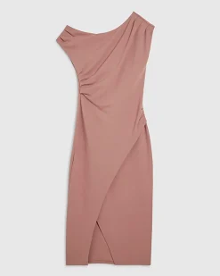 Pink Stretch Draped Midi Dress