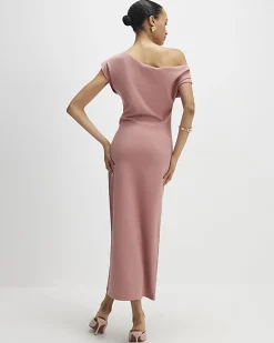 Pink Stretch Draped Midi Dress