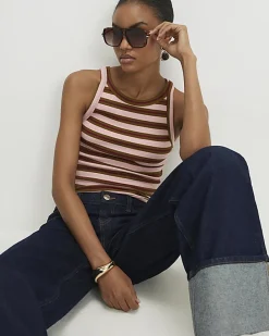 Pink Stripe Sleeveless Ribbed Cami Top