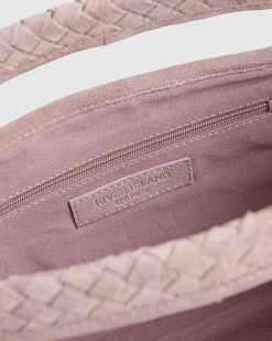 Pink Suede Woven Clutch Bag