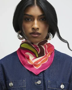 Pink Swirl Print Neck Scarf