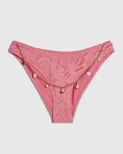 Pink Textured Shell Chain Bikini Briefs