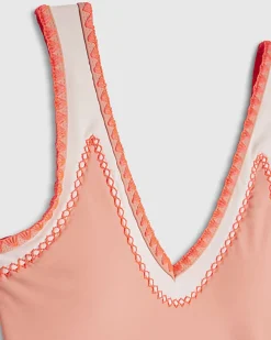 Pink Whipstitch Plunge Swimsuit
