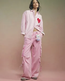 Pink Year Zero Stripe Back Slogan Shirt