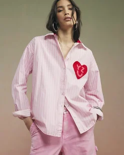 Pink Year Zero Stripe Back Slogan Shirt