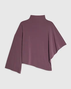 Purple Asymmetric Drape Sleeve Flowing Top