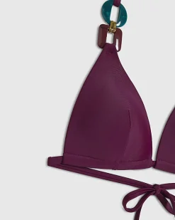 Purple Buckle Trim Padded Bikini Top