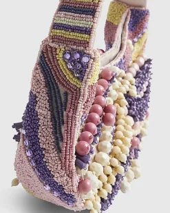 Purple Chunky Beaded Shoulder Bag
