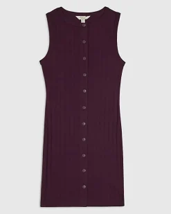 Purple Cotton Sleeveless Popper Mini Dress