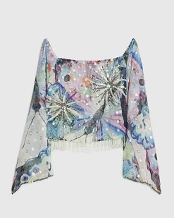 Purple Embellished Butterfly Bardot Top