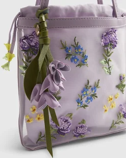 Purple Mesh Embroidered Mini Tote Bag