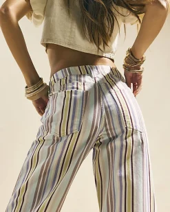 Purple Mid Rise Stripe Barrel Leg Jeans