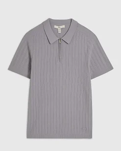 Purple Muscle Fit Ribbed Polo Shirt