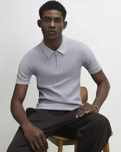 Purple Muscle Fit Ribbed Polo Shirt