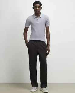 Purple Muscle Fit Ribbed Polo Shirt
