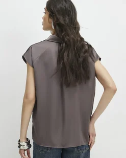 Purple Satin Short Sleeve Shirt