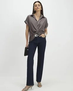 Purple Short Sleeve Wrap Front Blouse