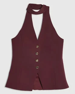 Purple Sleeveless Scarf Neck Waistcoat