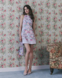 Purple Tailored Halter Neck Cotton Mini Dress