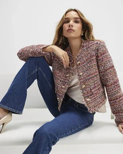 Red Boucle Edge To Edge Jacket