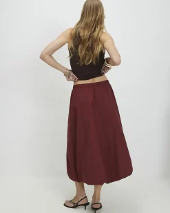 Red Bubble Hem Midi Skirt