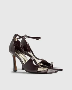 Red Buckle Strap Heeled Sandals