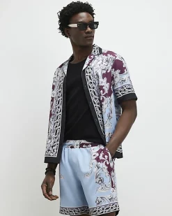 Red Cherub Print Shirt And Short Set