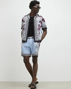 Red Cherub Print Shirt And Short Set