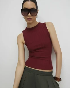 Red Cotton Ribbed Tank Top