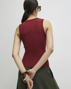 Red Cotton Ribbed Tank Top