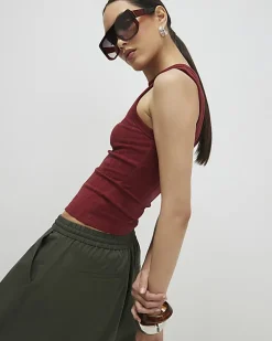 Red Cotton Ribbed Tank Top