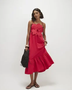 Red 3D Flower Maxi Dress
