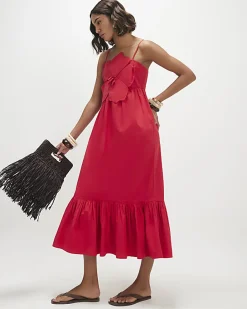 Red 3D Flower Maxi Dress