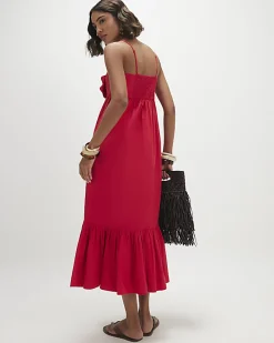 Red 3D Flower Maxi Dress