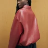 Red Faux Leather Bomber Jacket