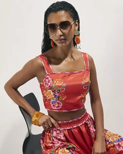 Red Floral Print Crop Top