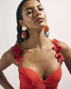 Red Flower Detail Swimsuit