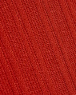 Red Knitted Racer Neck Ribbed Midi Dress