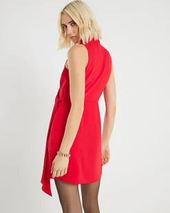 Red Knot Front Wrap Mini Dress
